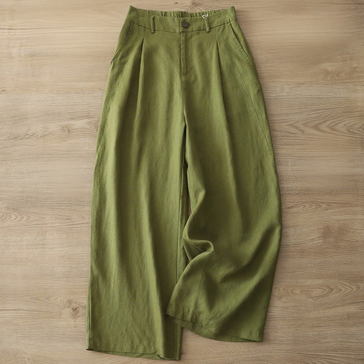 Pantalon large Buddha Stones rétro uni en coton pour femme avec poches et fermeture éclair