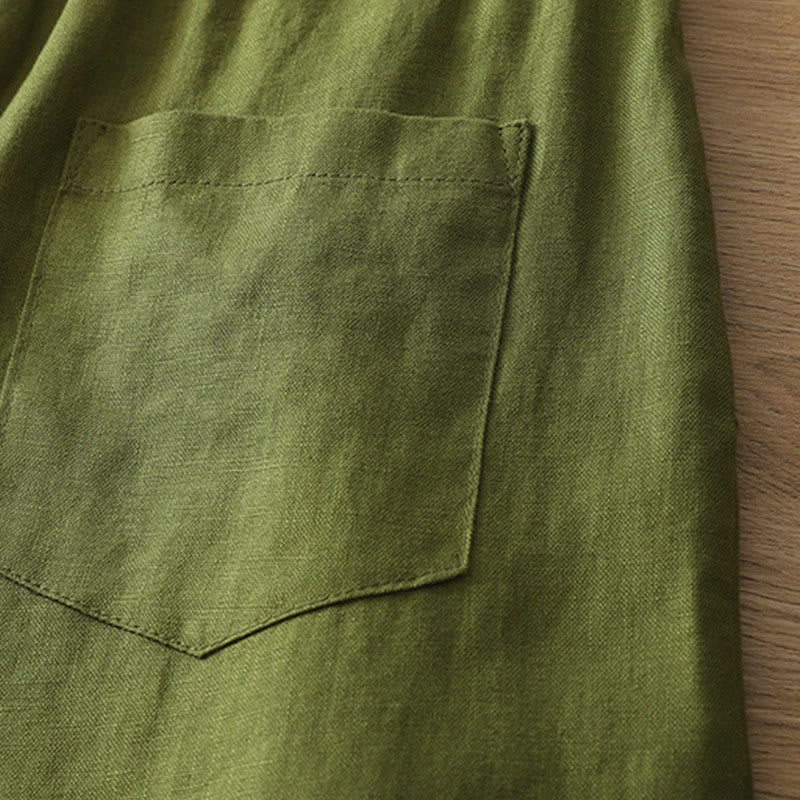 Pantalon large Buddha Stones rétro uni en coton pour femme avec poches et fermeture éclair - image 22