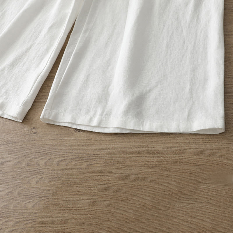 Pantalon large Buddha Stones rétro uni en coton pour femme avec poches et fermeture éclair
