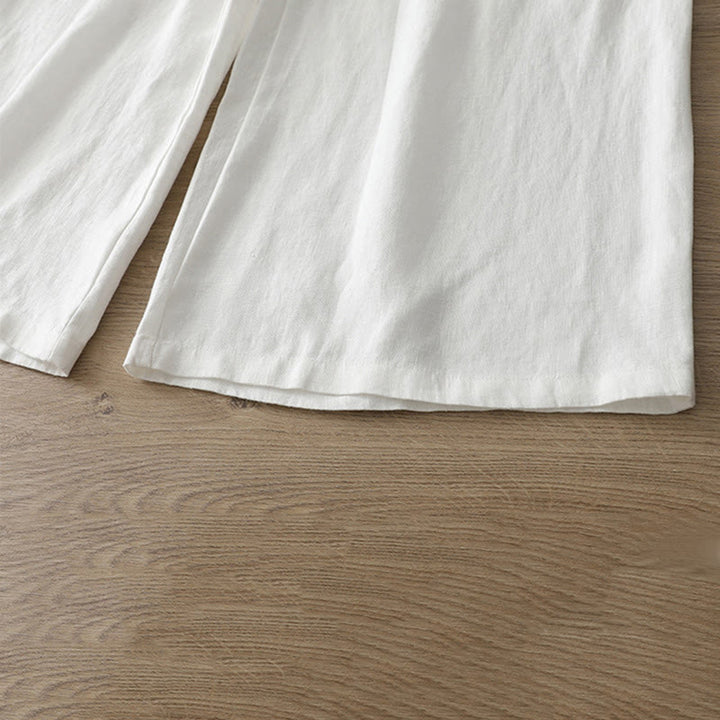 Pantalon large Buddha Stones rétro uni en coton pour femme avec poches et fermeture éclair