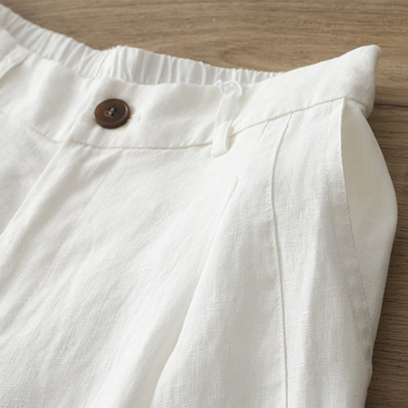 Pantalon large Buddha Stones rétro uni en coton pour femme avec poches et fermeture éclair