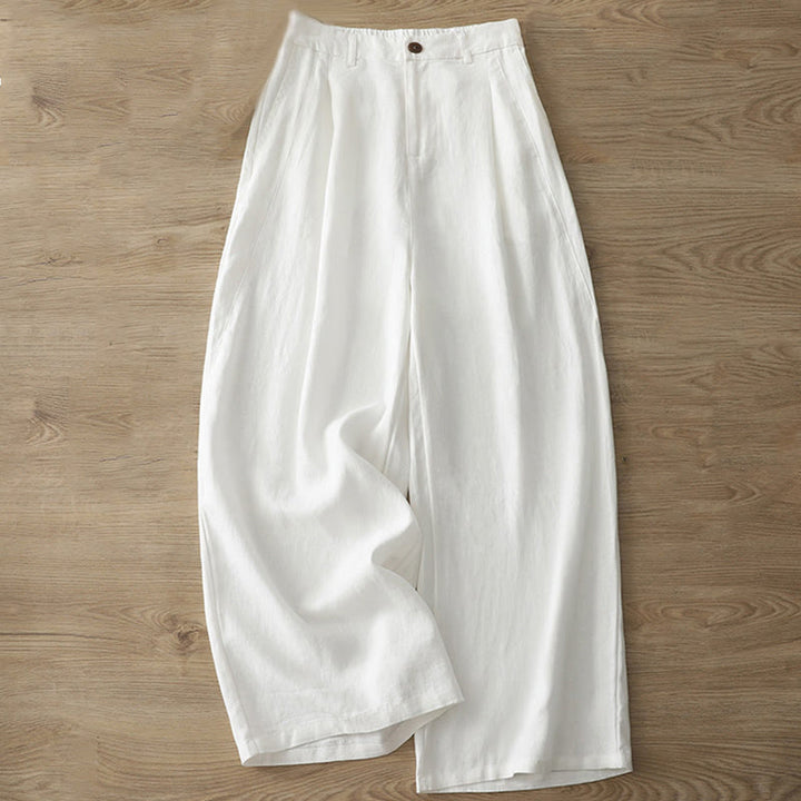 Pantalon large Buddha Stones rétro uni en coton pour femme avec poches et fermeture éclair
