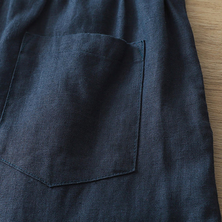 Pantalon large Buddha Stones rétro uni en coton pour femme avec poches et fermeture éclair - image 35