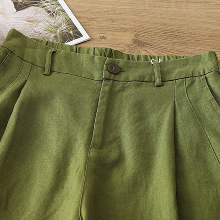 Pantalon large Buddha Stones rétro uni en coton pour femme avec poches et fermeture éclair