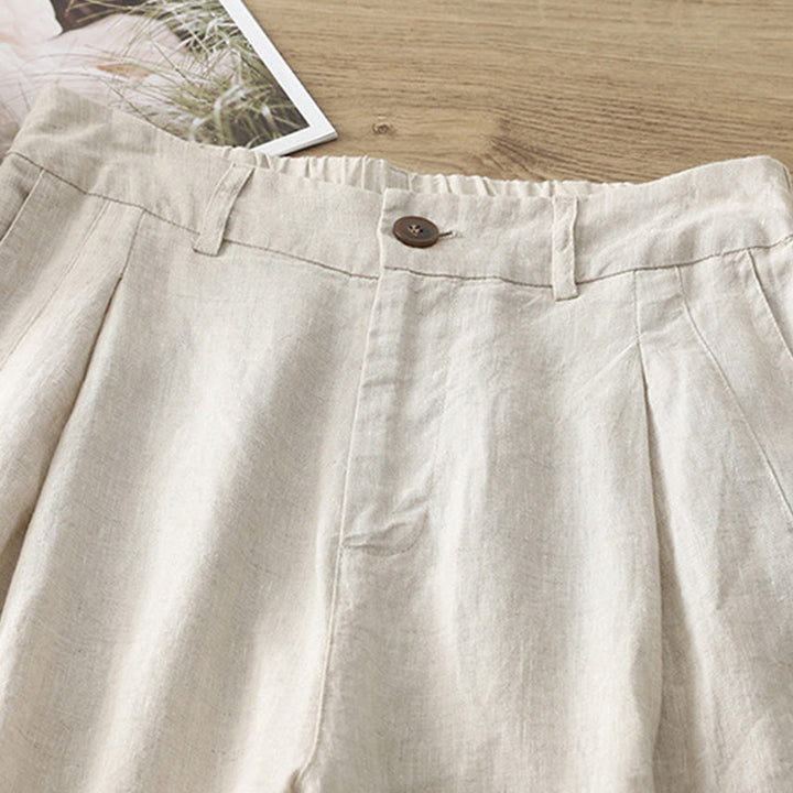 Pantalon large Buddha Stones rétro uni en coton pour femme avec poches et fermeture éclair