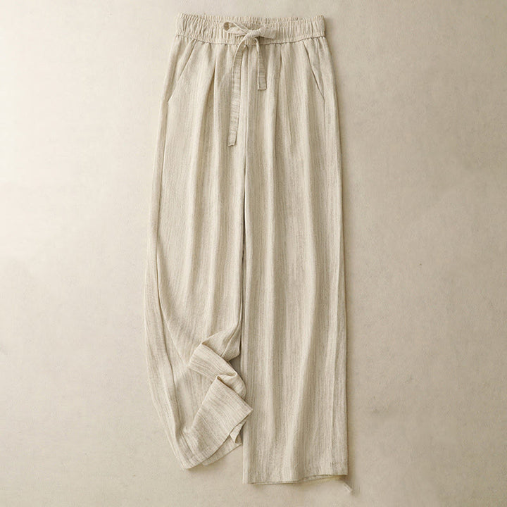 Pantalon large en coton avec poches et lacets pour femme, style décontracté, Buddha Stones