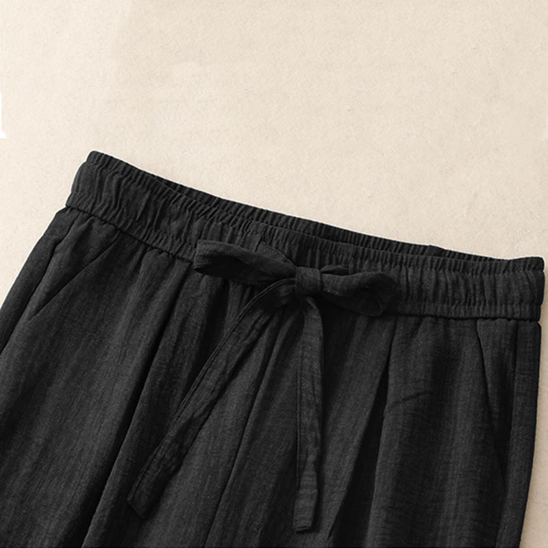 Pantalon large en coton avec poches et lacets pour femme, style décontracté, Buddha Stones