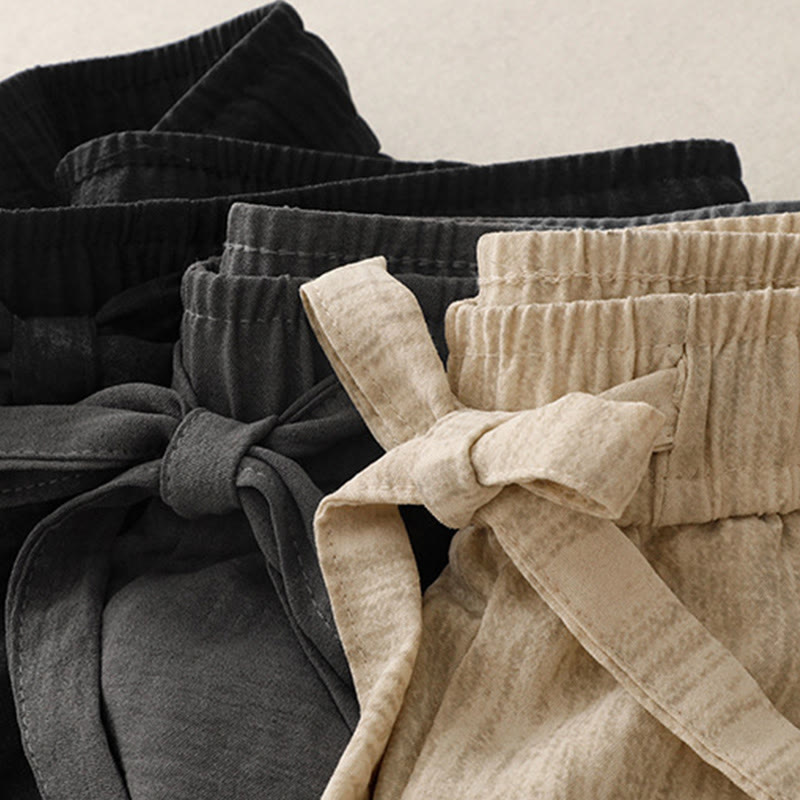 Pantalon large en coton avec poches et lacets pour femme, style décontracté, Buddha Stones - image 19