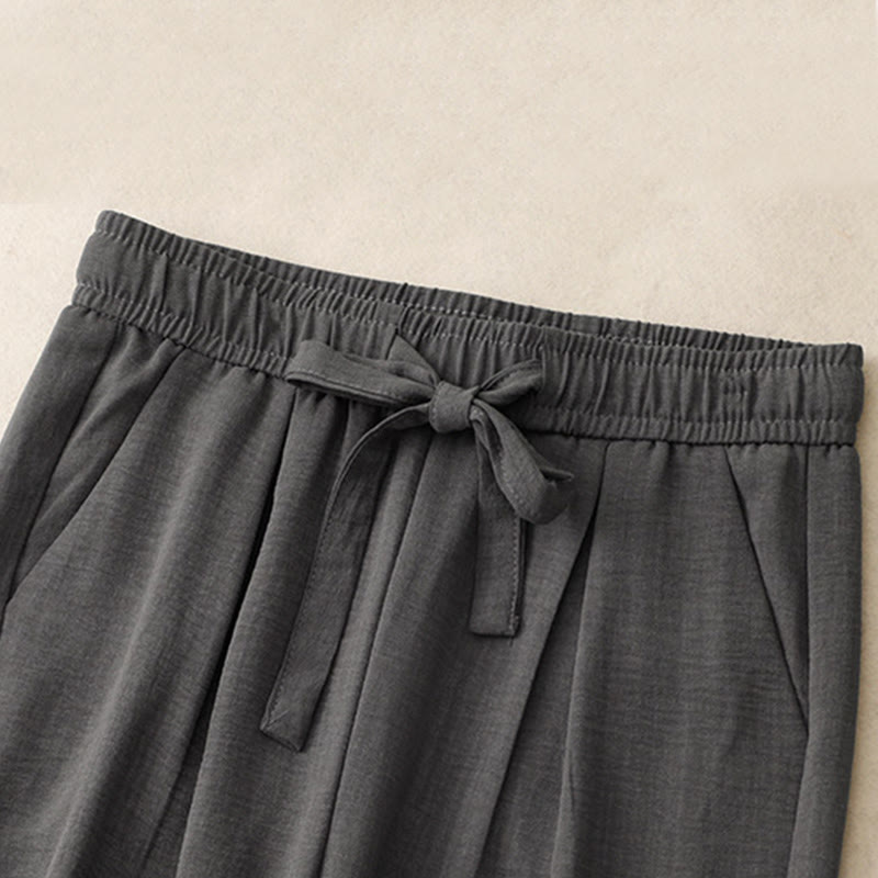 Pantalon large en coton avec poches et lacets pour femme, style décontracté, Buddha Stones