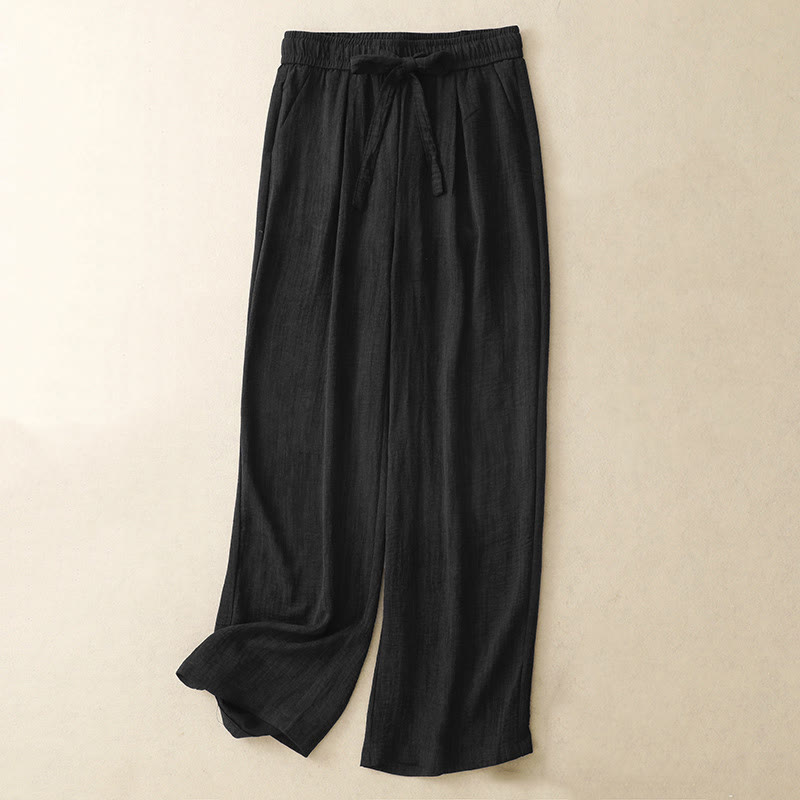 Pantalon large en coton avec poches et lacets pour femme, style décontracté, Buddha Stones