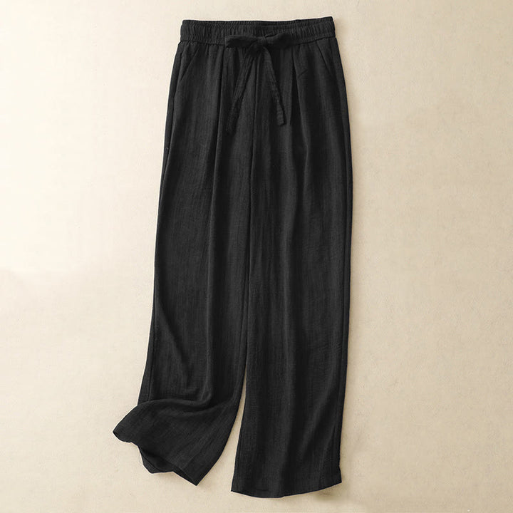Pantalon large en coton avec poches et lacets pour femme, style décontracté, Buddha Stones