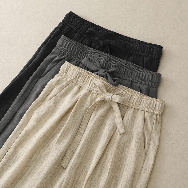 Pantalon large en coton avec poches et lacets pour femme, style décontracté, Buddha Stones