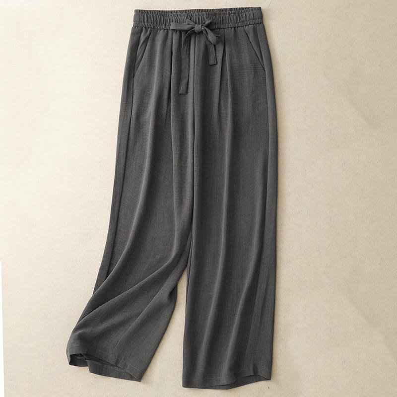 Pantalon large en coton avec poches et lacets pour femme, style décontracté, Buddha Stones