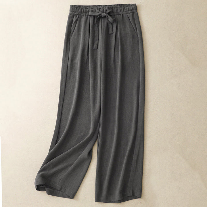 Pantalon large en coton avec poches et lacets pour femme, style décontracté, Buddha Stones