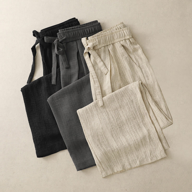 Pantalon large en coton avec poches et lacets pour femme, style décontracté, Buddha Stones