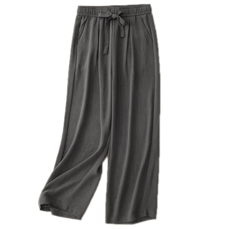 Pantalon large en coton avec poches et lacets pour femme, style décontracté, Buddha Stones