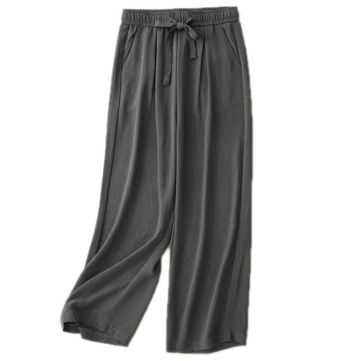 Pantalon large en coton avec poches et lacets pour femme, style décontracté, Buddha Stones