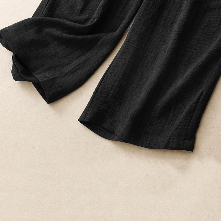 Pantalon large en coton avec poches et lacets pour femme, style décontracté, Buddha Stones