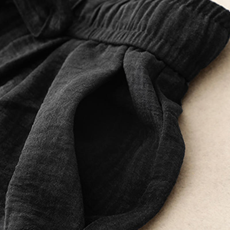 Pantalon large en coton avec poches et lacets pour femme, style décontracté, Buddha Stones - image 9