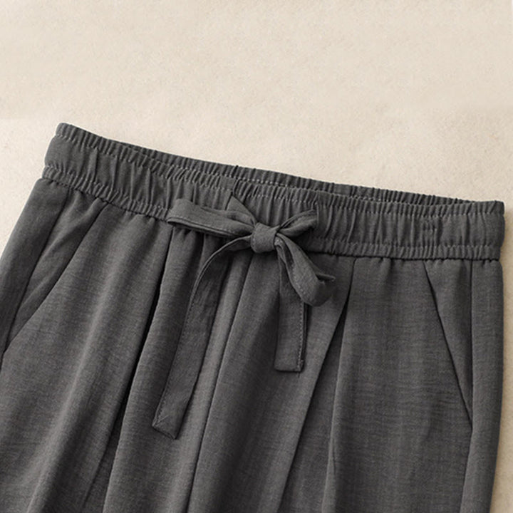 Pantalon large en coton avec poches et lacets pour femme, style décontracté, Buddha Stones - image 13