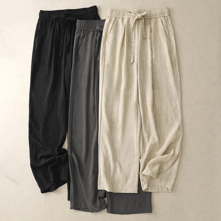 Pantalon large en coton avec poches et lacets pour femme, style décontracté, Buddha Stones