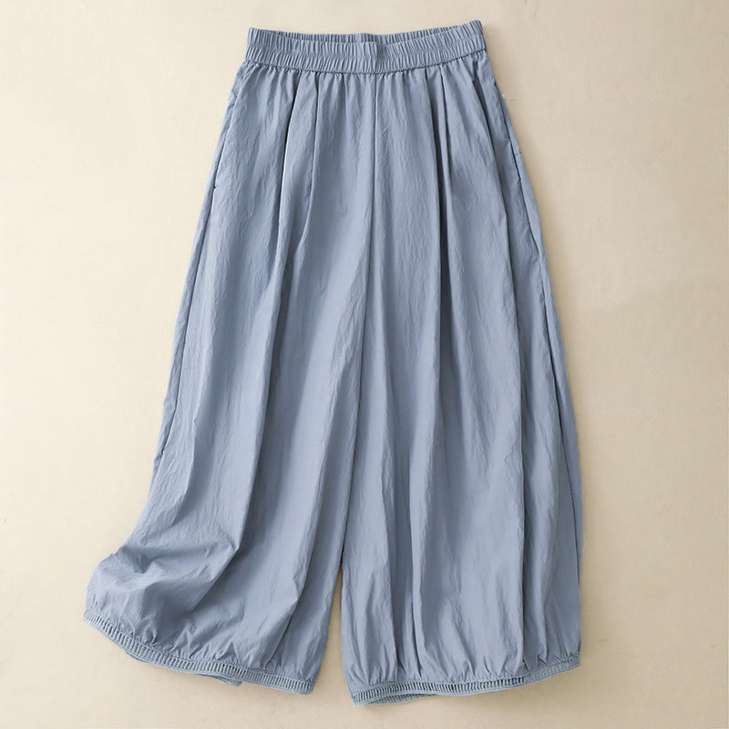 Pantalon large en coton avec poches et ourlet ajouré pour femme, longueur 7-8, motif Buddha Stones - Bleu acier clair - US8-10，UK/AU12-14，EU40-42 (2XL) - image 0