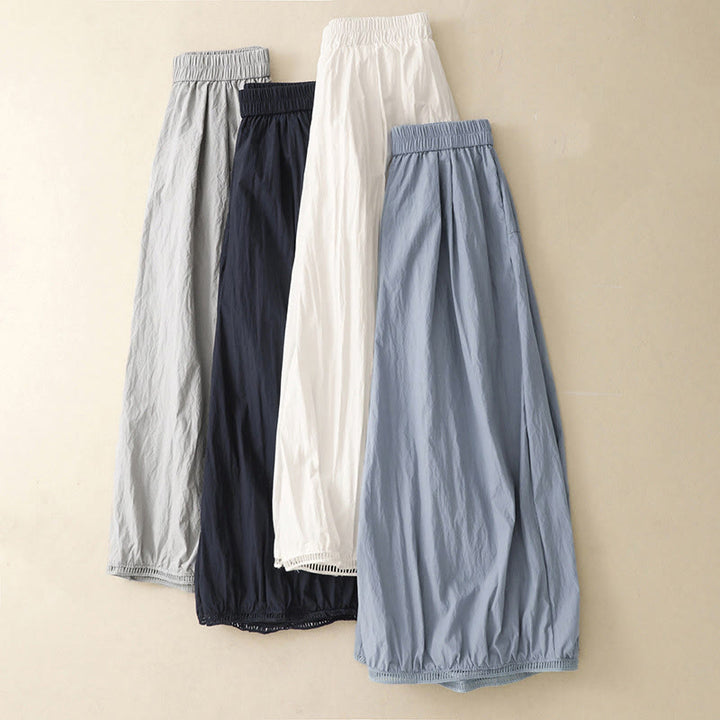 Pantalon large en coton avec poches et ourlet ajouré pour femme, longueur 7-8, motif Buddha Stones