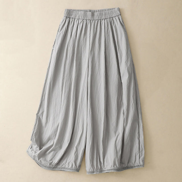 Pantalon large en coton avec poches et ourlet ajouré pour femme, longueur 7-8, motif Buddha Stones