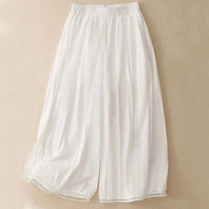 Pantalon large en coton avec poches et ourlet ajouré pour femme, longueur 7-8, motif Buddha Stones