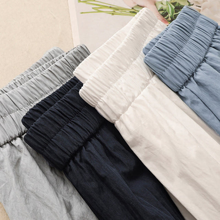 Pantalon large en coton avec poches et ourlet ajouré pour femme, longueur 7-8, motif Buddha Stones