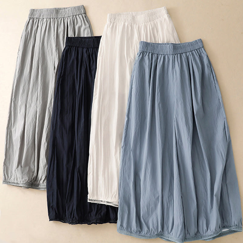 Pantalon large en coton avec poches et ourlet ajouré pour femme, longueur 7-8, motif Buddha Stones