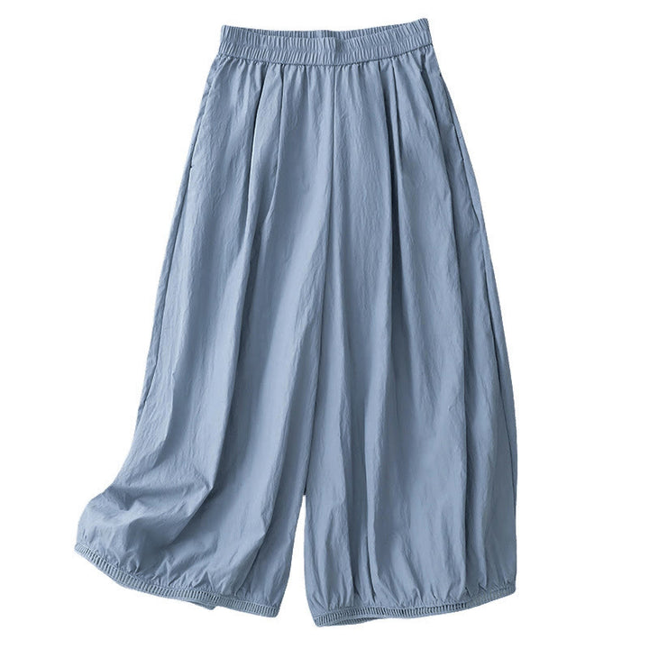 Pantalon large en coton avec poches et ourlet ajouré pour femme, longueur 7-8, motif Buddha Stones