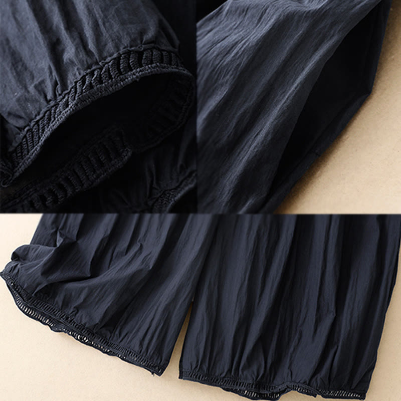 Pantalon large en coton avec poches et ourlet ajouré pour femme, longueur 7-8, motif Buddha Stones