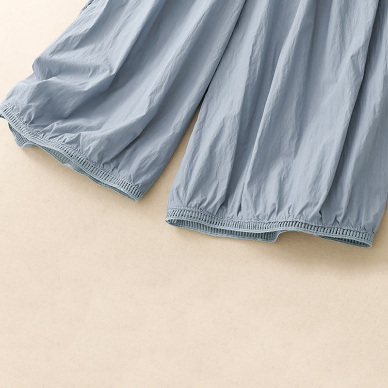 Pantalon large en coton avec poches et ourlet ajouré pour femme, longueur 7-8, motif Buddha Stones