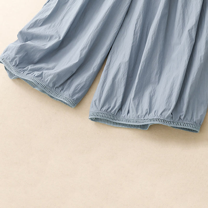 Pantalon large en coton avec poches et ourlet ajouré pour femme, longueur 7-8, motif Buddha Stones