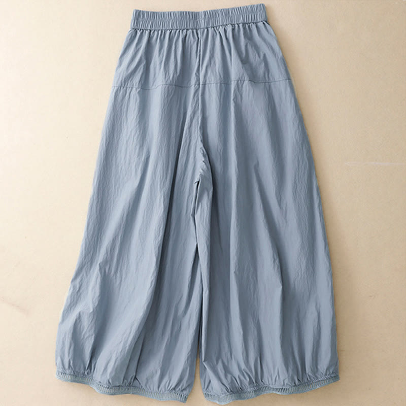 Pantalon large en coton avec poches et ourlet ajouré pour femme, longueur 7-8, motif Buddha Stones - image 1