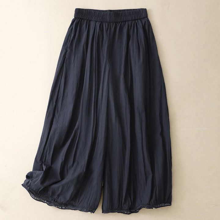 Pantalon large en coton avec poches et ourlet ajouré pour femme, longueur 7-8, motif Buddha Stones