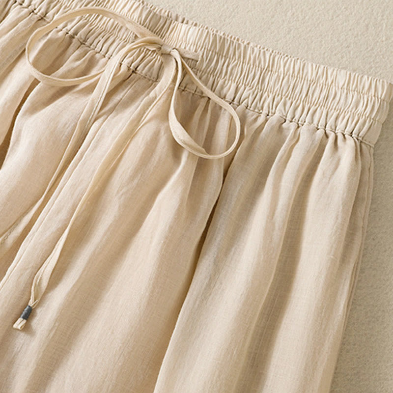 Pantalon large en coton avec cordon de serrage et broderie Buddha Stones pour femme, avec poches