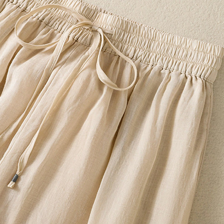 Pantalon large en coton avec cordon de serrage et broderie Buddha Stones pour femme, avec poches