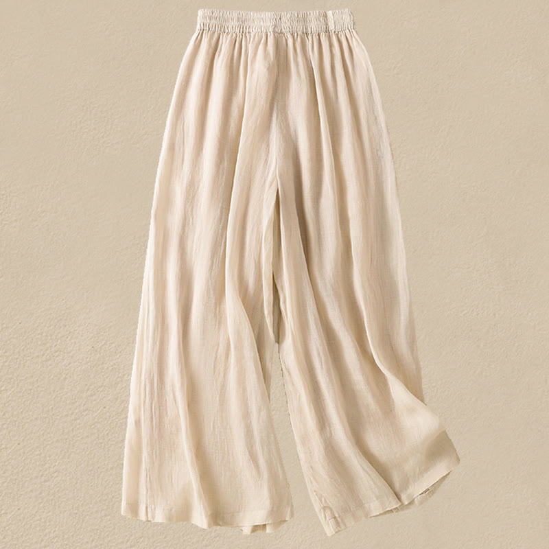 Pantalon large en coton avec cordon de serrage et broderie Buddha Stones pour femme, avec poches
