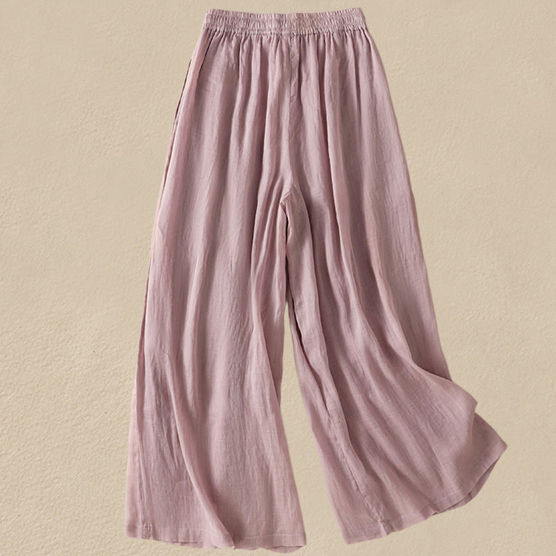 Pantalon large en coton avec cordon de serrage et broderie Buddha Stones pour femme, avec poches