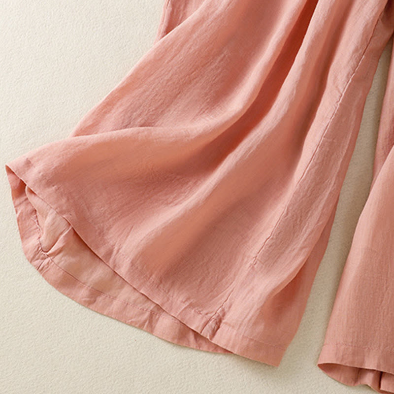 Pantalon large en coton avec cordon de serrage et broderie Buddha Stones pour femme, avec poches - image 24