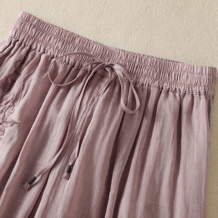 Pantalon large en coton avec cordon de serrage et broderie Buddha Stones pour femme, avec poches
