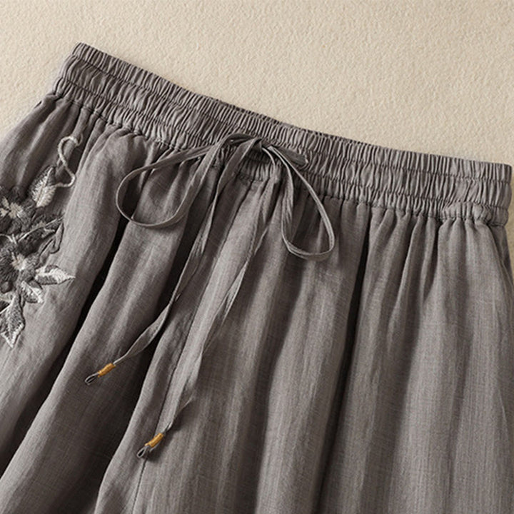 Pantalon large en coton avec cordon de serrage et broderie Buddha Stones pour femme, avec poches