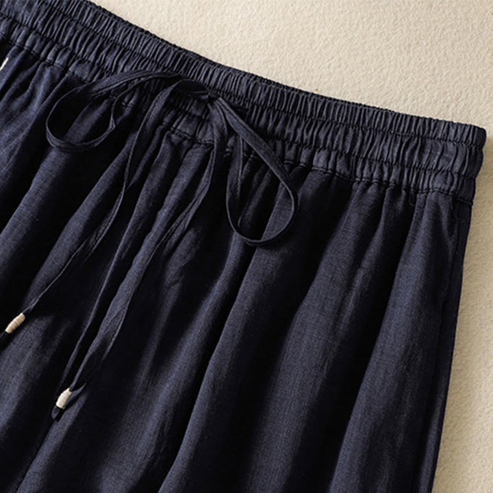 Pantalon large en coton avec cordon de serrage et broderie Buddha Stones pour femme, avec poches - image 2