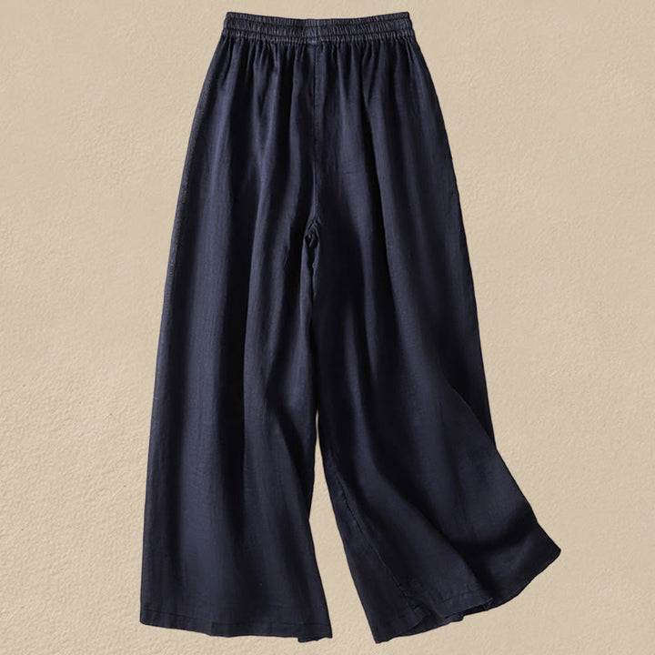 Pantalon large en coton avec cordon de serrage et broderie Buddha Stones pour femme, avec poches - image 1