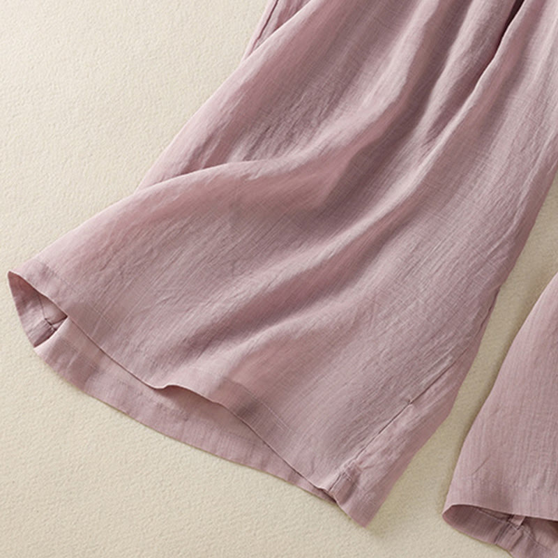 Pantalon large en coton avec cordon de serrage et broderie Buddha Stones pour femme, avec poches - image 40