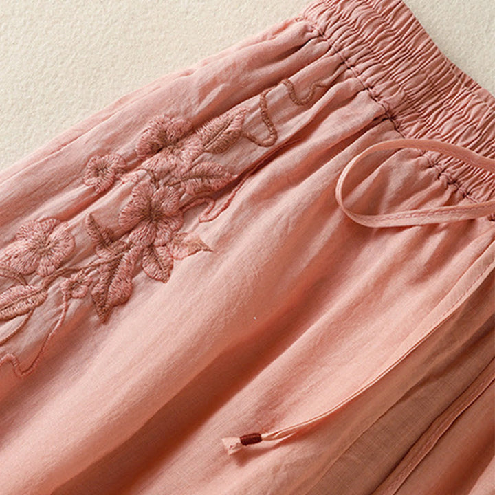 Pantalon large en coton avec cordon de serrage et broderie Buddha Stones pour femme, avec poches - image 23