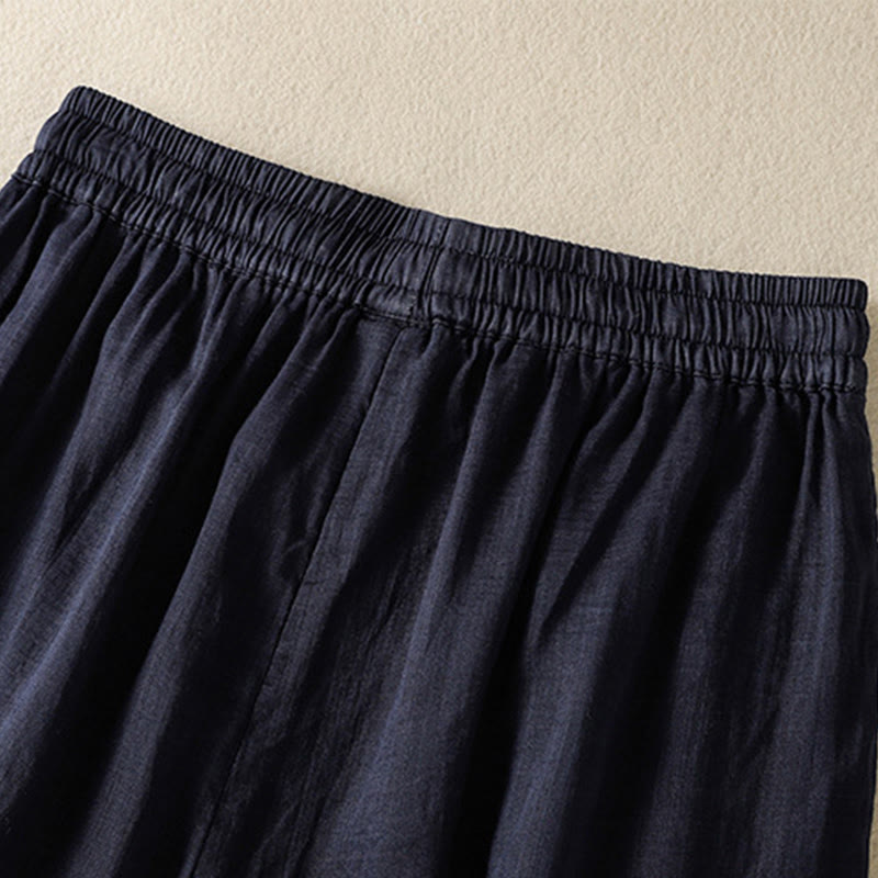 Pantalon large en coton avec cordon de serrage et broderie Buddha Stones pour femme, avec poches