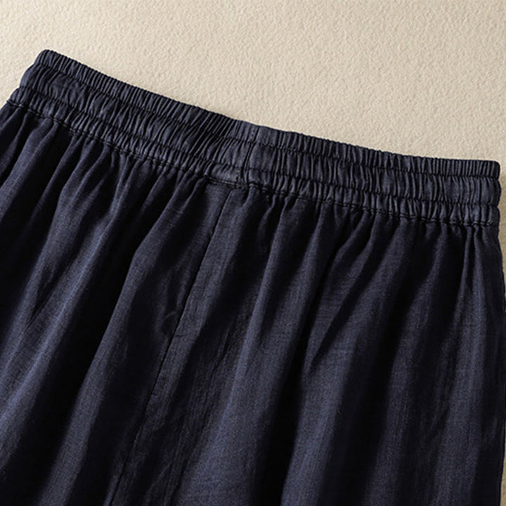 Pantalon large en coton avec cordon de serrage et broderie Buddha Stones pour femme, avec poches